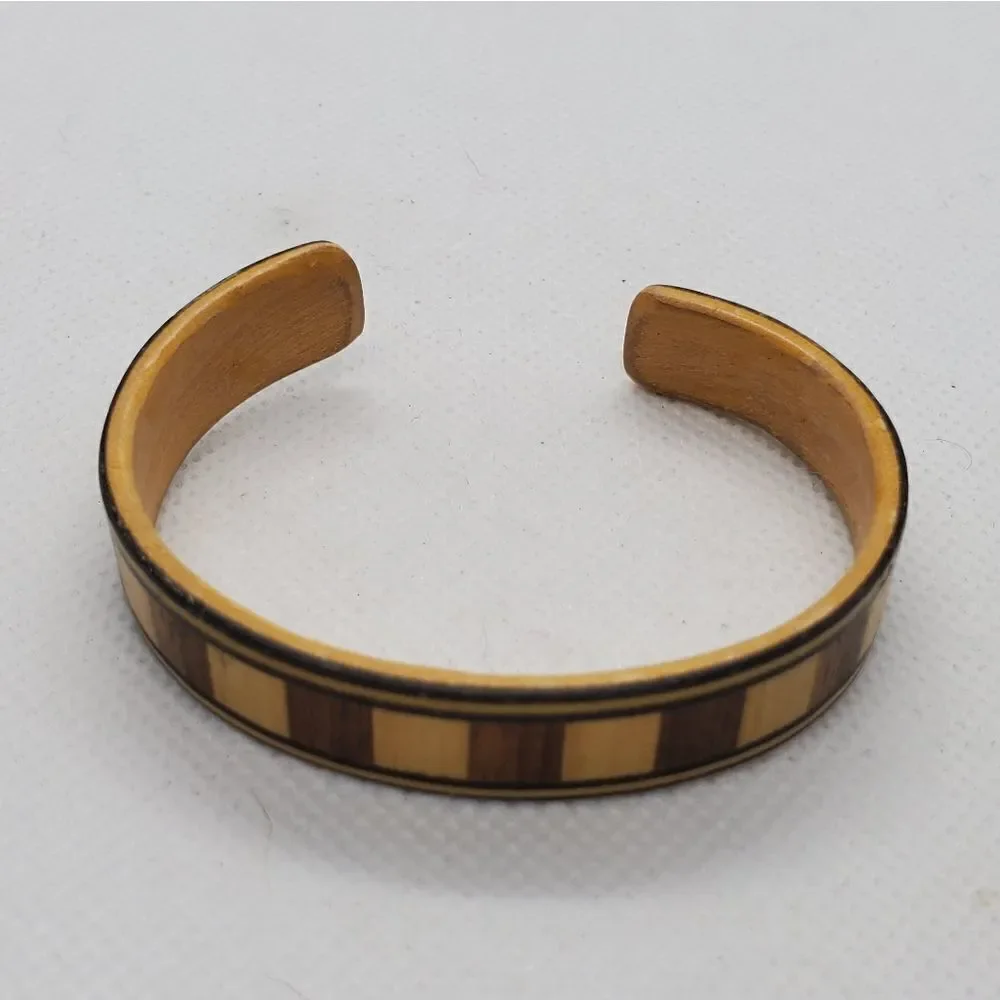 Vintage Wooden Two-Tone Cuff Bracelet - Picture 2 of 6